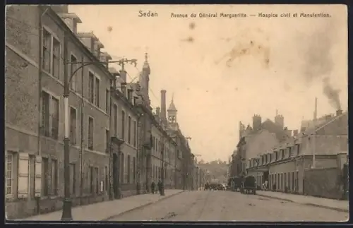 AK Sedan, Avenue du général Margueritte, hospice civil et manutention