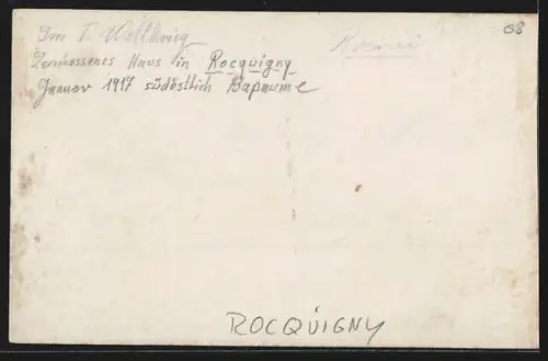 Foto-AK Rocquigny, Une maison détruite