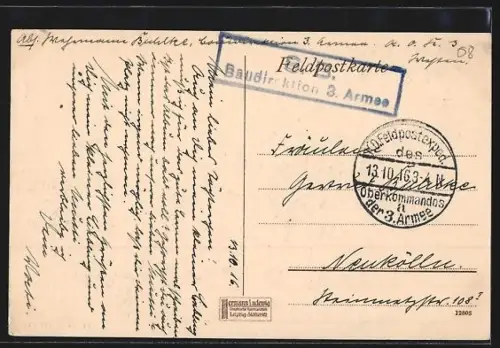 AK Vouziers, Leipziger-Strasse (Rue Chancy) mit Kirche und Geschäften