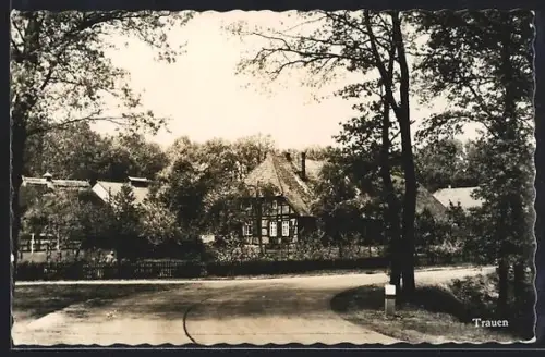 AK Trauen, Bauernhaus mit Strassenpartie