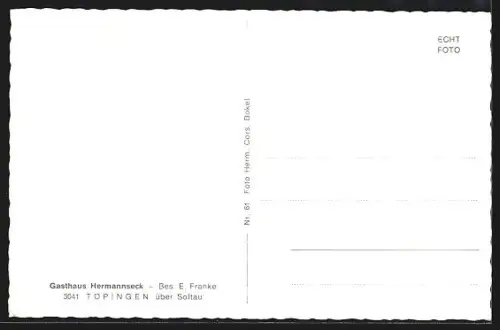AK Töpingen über Soltau, Gasthaus Hermannseck, Bes. E. Franke