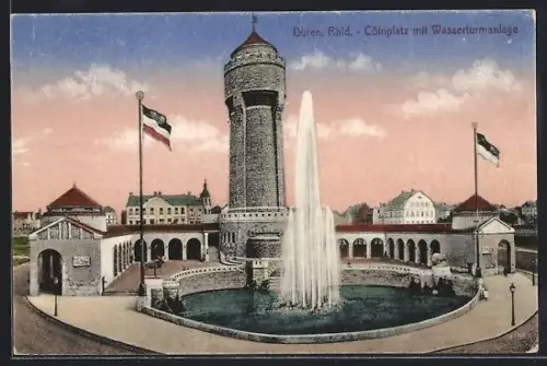 AK Düren /Rhld., Cölnplatz mit Wasserturmanlage