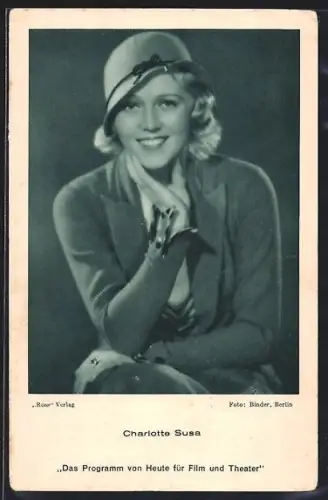 AK Schauspielerin Charlotte Susa mit Hut