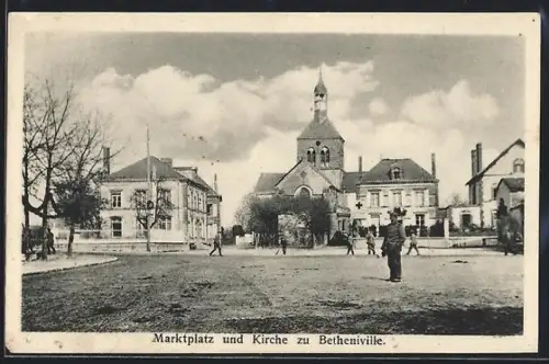 AK Betheniville, Marktplatz mit Kirche