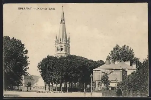 AK Épernay, Nouvelle Église et place environnante
