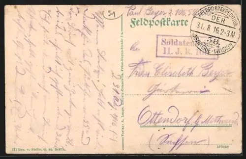 AK Berru, Rue principale avec drapeau et habitants