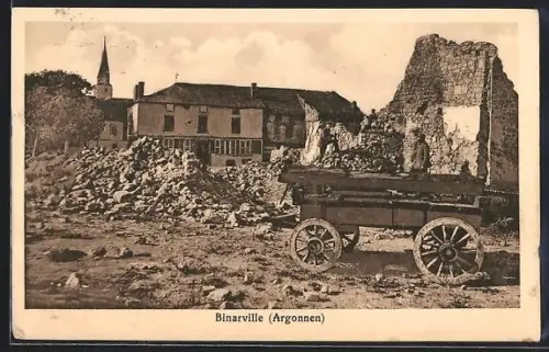 AK Binarville /Argonnen, Ruinen im Ort