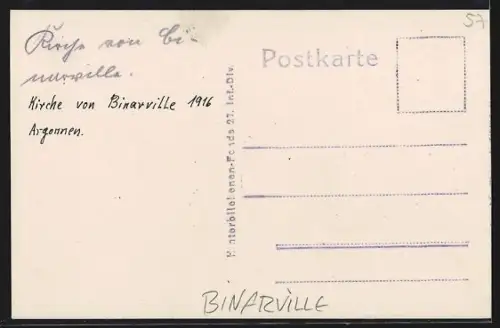 AK Binarville, Intérieur de l`église en ruines après des destructions pendant la guerre