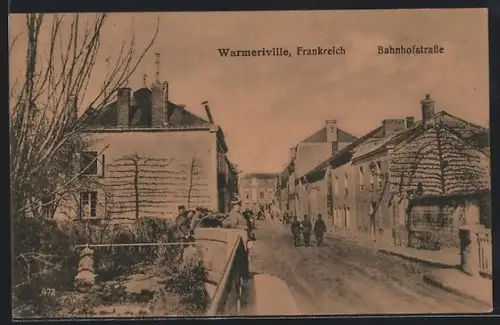 AK Warmeriville, Soldaten in der Bahnhofstrasse