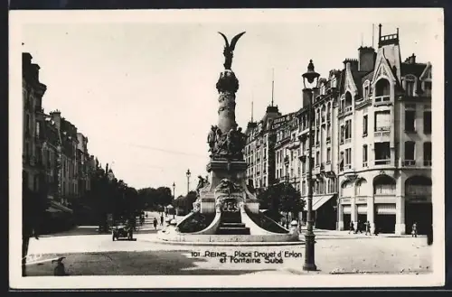 AK Reims, Place Drouet d`Erlon et Fontaine Subé