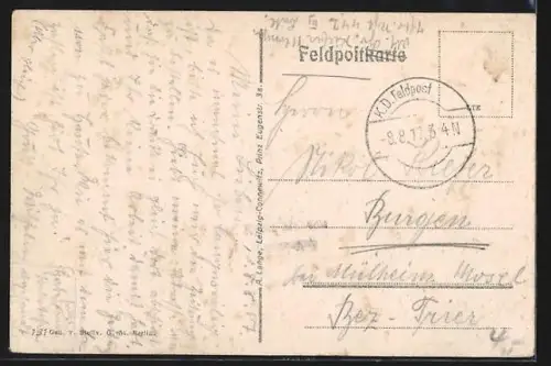 AK Beine, Ruines de l`église après le bombardement