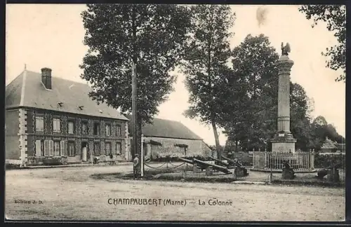 AK Champaubert /Marne, La Colonne et bâtiments environnants