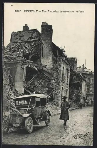 AK Épernay, Rue Paumier, maisons en ruines