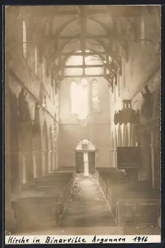 Foto-AK Binarville, Intérieur de l`église en 1916