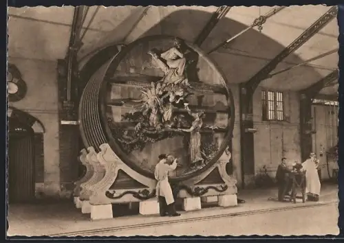 AK Reims, Le grand foudre de 750 hectolitres sculpté par Gallé, Champagne Pommery & Greno