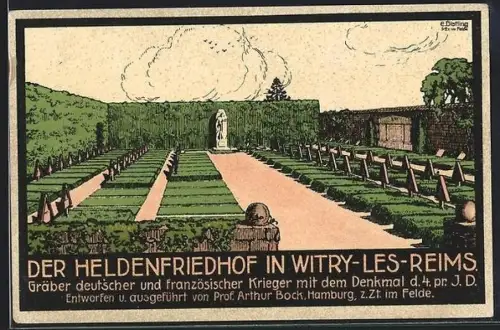 Künstler-AK Witry-les-Reims, Gräber deutscher und französischer Krieger