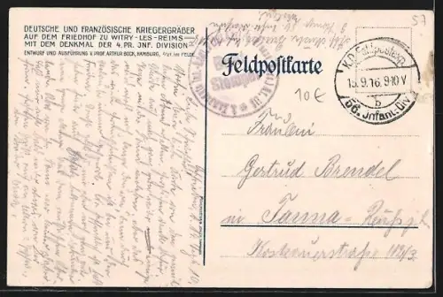 Künstler-AK Witry-les-Reims, Gräber deutscher und französischer Krieger