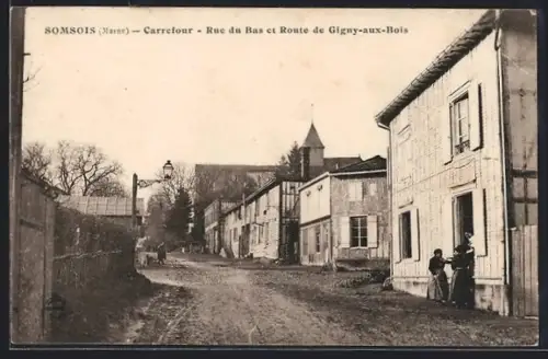 AK Somsois /Marne, Carrefour, Rue du Bas et Route de Gigny-aux-Bois