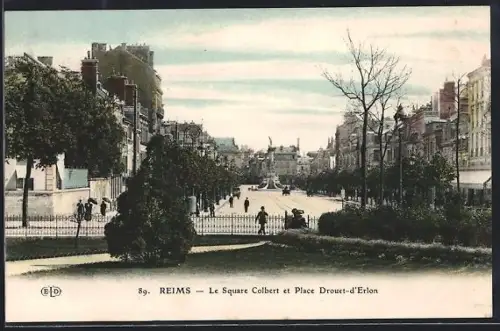 AK Reims, Le Square Colbert et Place Drouet-d`Erlon