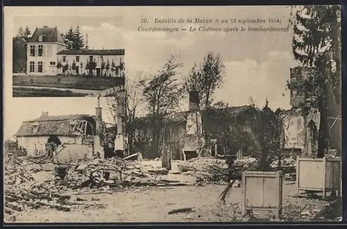 AK Courdemanges, Le Château après le bombardement de la Bataille de la Marne, septembre 1914