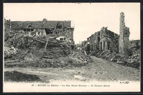 AK Reims, En ruines, La Rue Saint-Nicaise