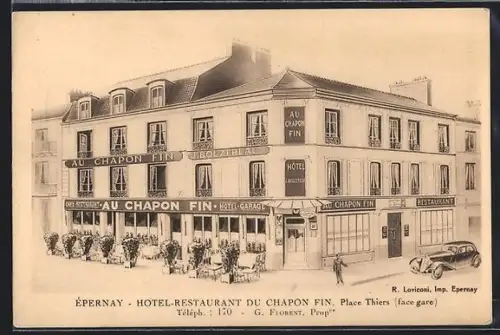 AK Épernay, Hôtel-Restaurant du Chapon Fin, Place Thiers, face gare
