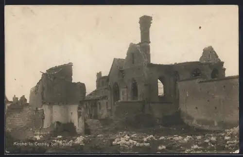 AK Cernay bei Reims, Ruines de l`église après le bombardement