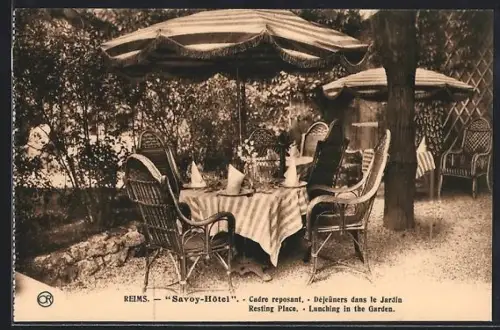 AK Reims, Savoy-Hôtel, Cadre reposant, Déjeuners dans le Jardin