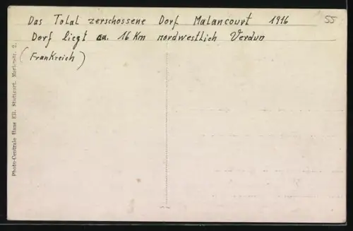AK Malancourt /Verdun, Total zerschossenes Dorf