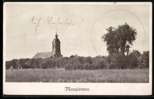 AK Mangiennes, Panorama avec une église