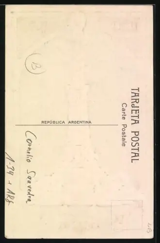 AK Argentinien, Blick auf ein Denkmal, Porträt, Flaggen