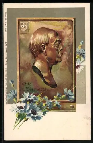 AK Portrait Otto Fürst von Bismarck, Blumenverzierung, Vignette Deutscher Schulverein, Deutsche Schule in Lichtenwald