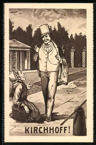 AK Hamburg, Kirchhoff, eine Frau kniet vor dem wohlhabenden Mann mit Zylinder