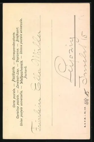 Künstler-AK Holzfiguren-Orchester wird von kleinem Jungen durch die Strassen geführt