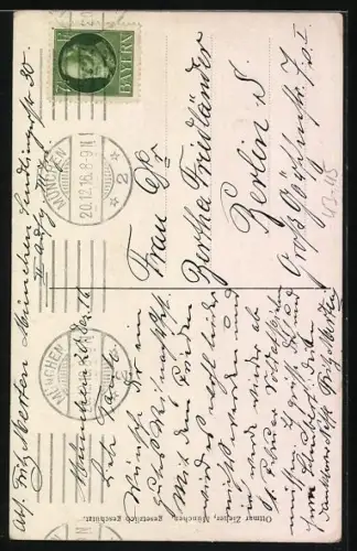 Künstler-AK München, Mädchen in Tracht mit Blumenstrauss