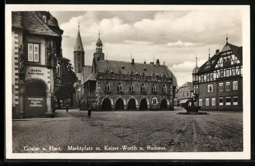 AK Goslar a. Harz, Marktplatz mit Hotel Kaiser-Worth und Rathaus