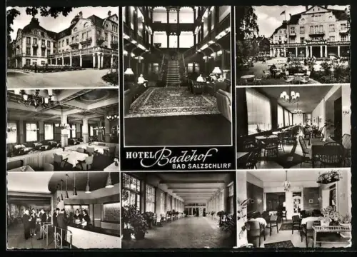 AK Bad Salzschlirf, Hotel Badehof, Innen- und Aussenansichten