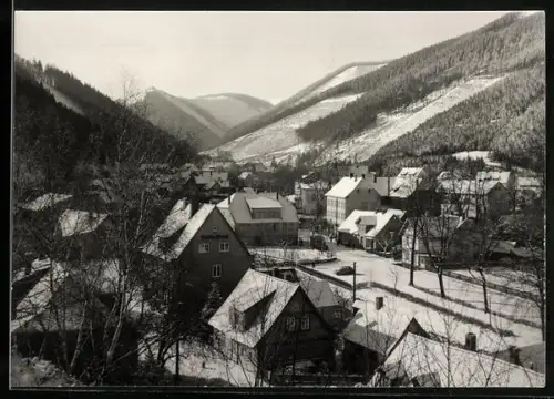 Foto-AK Goslar, Teilansicht des Ortes mit Bank