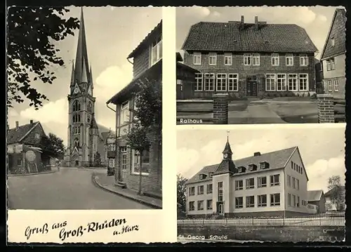 AK Grossrhüden, Blick auf die Kicrhe, Rathaus, St. Georg Schule