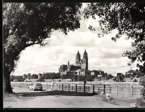 AK Magdeburg, Blick zum Dom mit Flusspartie