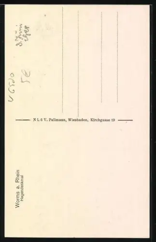 AK Worms a. Rhein, Hagenstandbild umgeben von Blättern