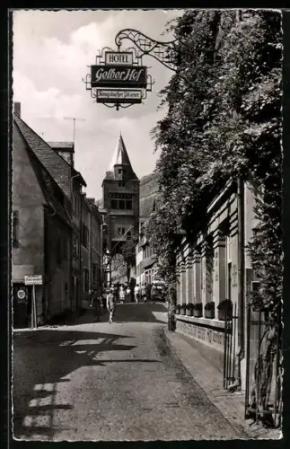 AK Bacharach am Rhein, Hotel Gelber Hof, Blücherstrasse mit Steeger Tor