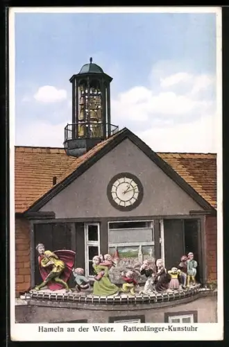 AK Hameln an der Weser, Rattenfänger-Kunstuhr, Glockenspiel am Rathaus