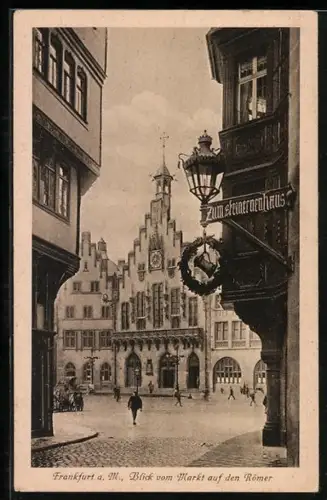 AK Alt-Frankfurt, Gasthof zum steinernen Haus, Blick vom Markt auf den Römer