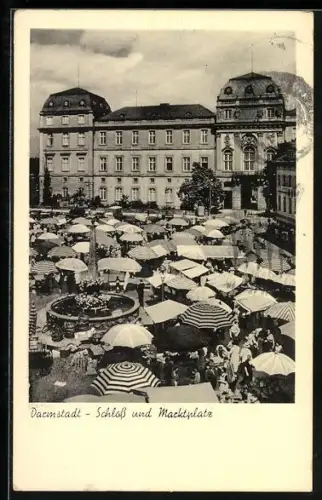 AK Darmstadt, Schloss und Marktplatz