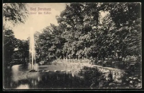 AK Bad Harzburg, Unter den Eichen, Springbrunnen