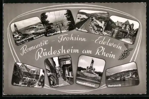 AK Rüdesheim am Rhein, Gasthof Drosselhof, Rheinstrasse, Nationaldenkmal