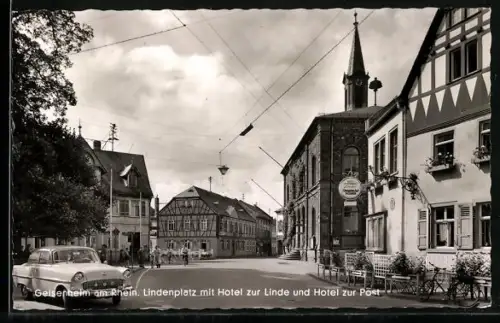 AK Geisenheim am Rhein, Lindenplatz mit Hotel zur Linde und Hotel zur Post
