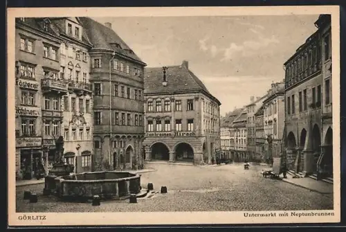 AK Görlitz, Untermarkt mit Neptunbrunnen