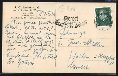 AK Berlin, Gasthaus Weinkeller J. C. Lutter A. G., Charlottenstrasse 49